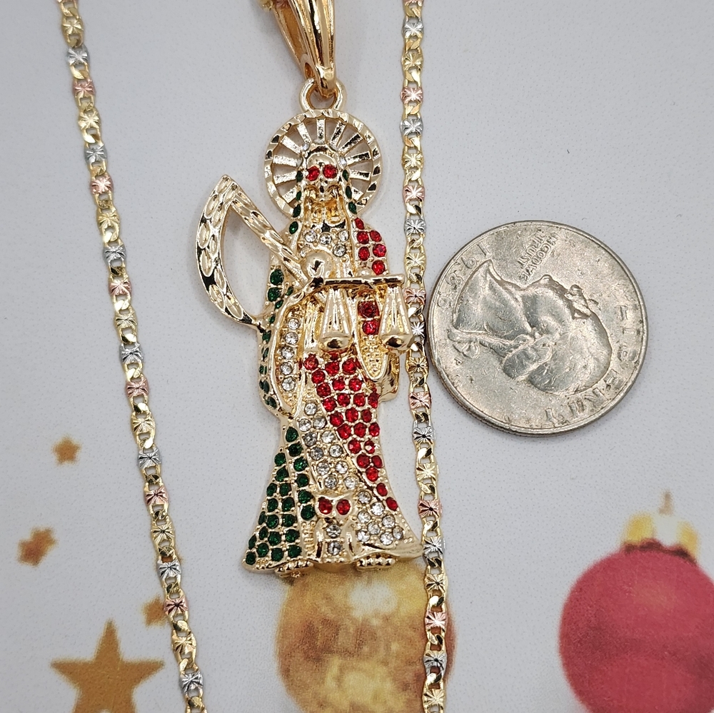 LA SANTA MUERTE  Gold-plated 3-colors stones